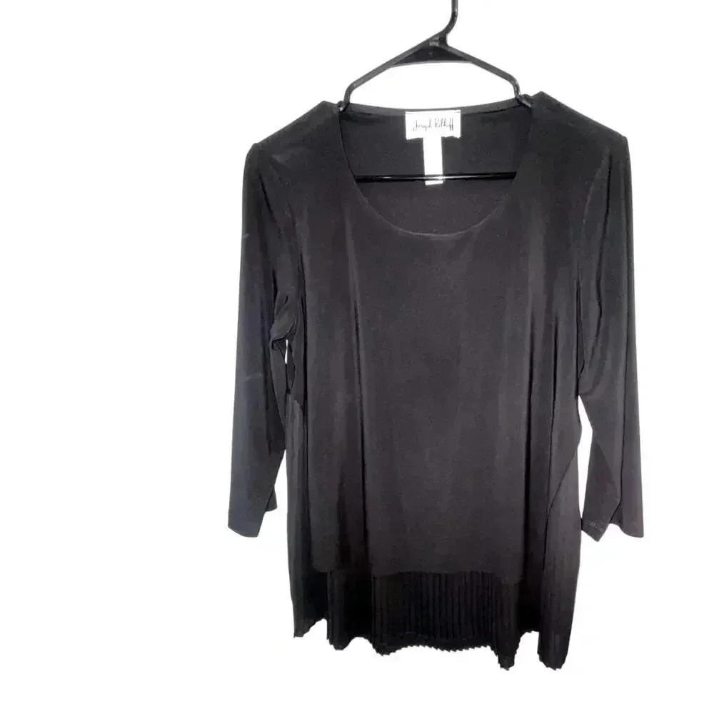 Joseph Ribkoff Black Crinkle Bottom Mid Sleeve Womens Blouse